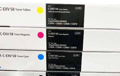 مجموعة كاملة من 4 خراطيش حبر طابعة كانون C-EXV58 CMYK لطابعة Canon imageRUNNER ADVANCE C5840